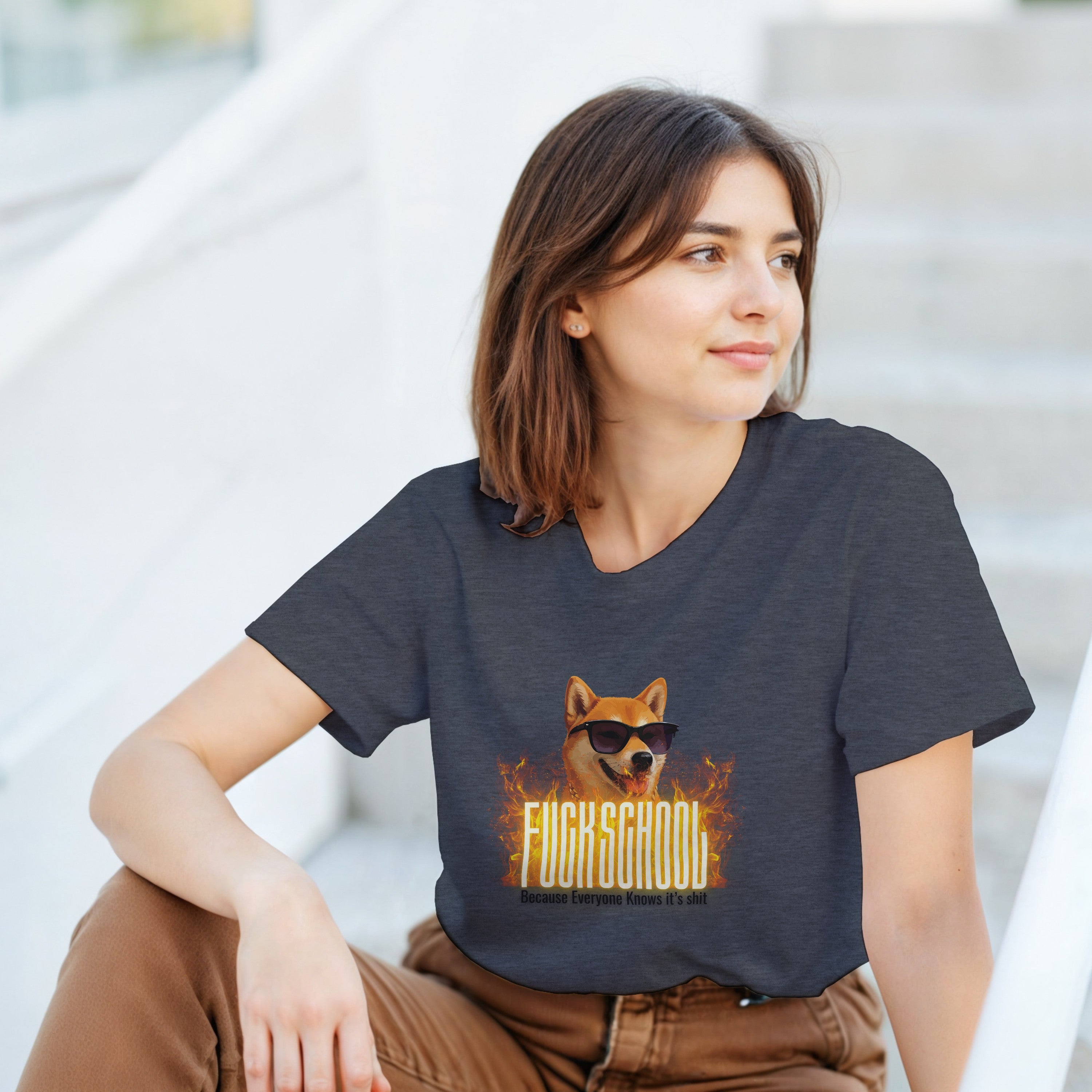 Fuck School Shirt | Funny Shiba Inu Meme Tee | Sarcastic Student Streetwear Gift