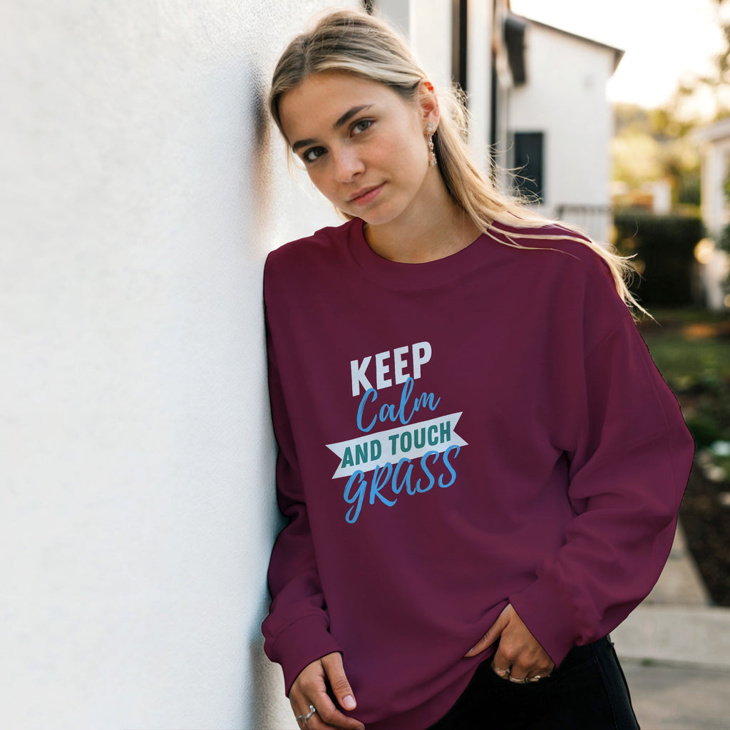 Touch Grass Sweater | Funny Dog Nature Crewneck | Cozy Graphic Sweatshirt | Streetwear Meme Clothing | Aesthetic Unisex Pullover