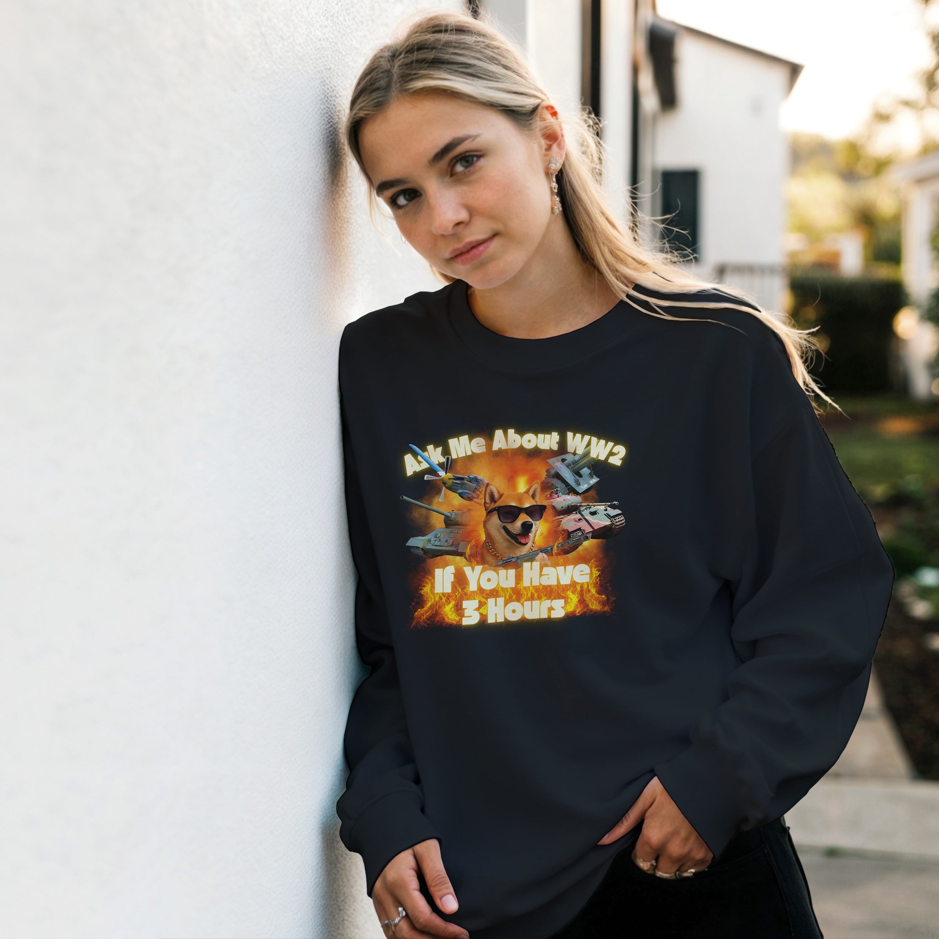 Ask Me About WW2 Crewneck | Tiger Tank Meme Sweatshirt | Military History Gift