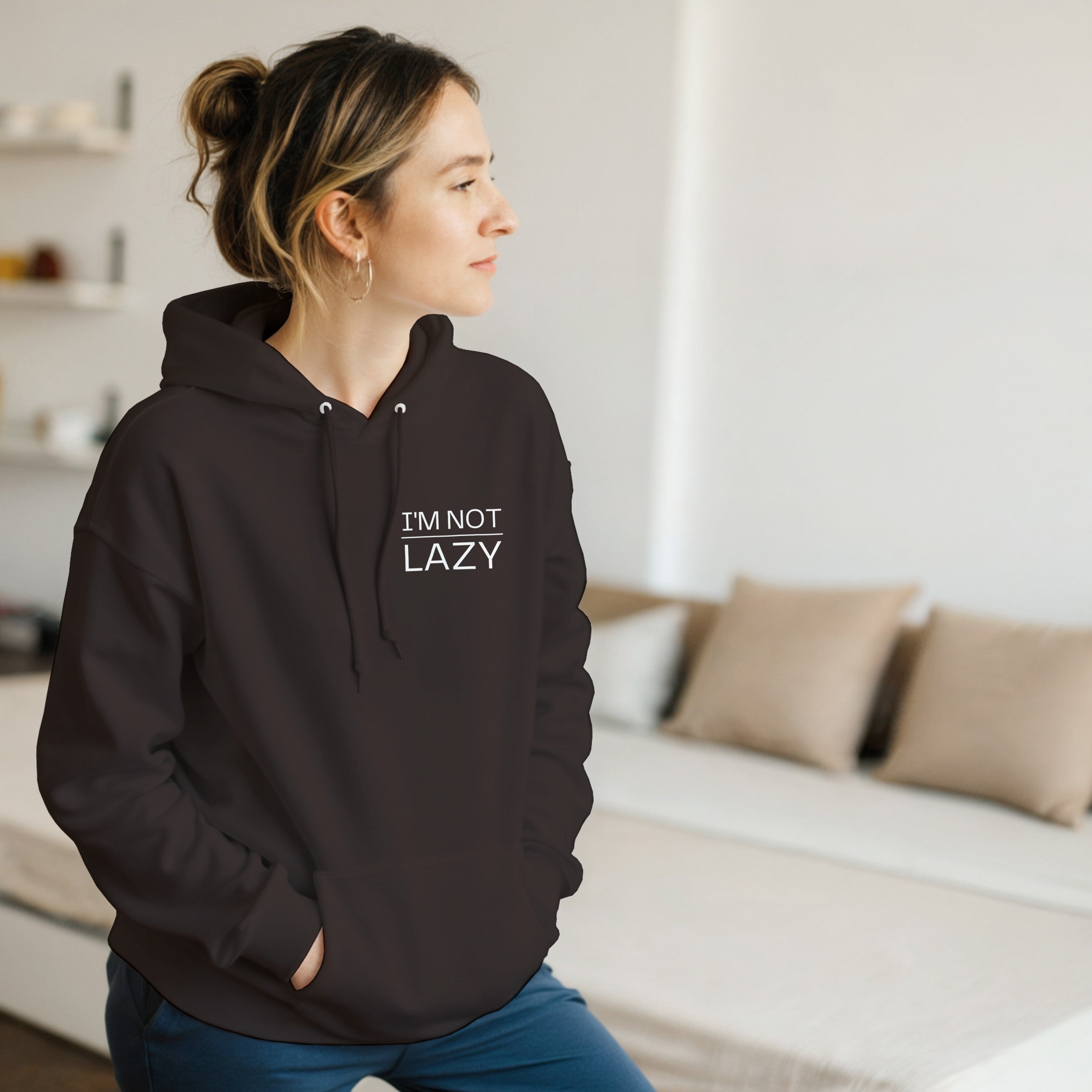 I'm Not Lazy Hoodie | Energy Saving Mode Pullover | Funny Minimalist Quote Sweatshirt | Sarcastic Humor Gift | Cozy Graphic Streetwear