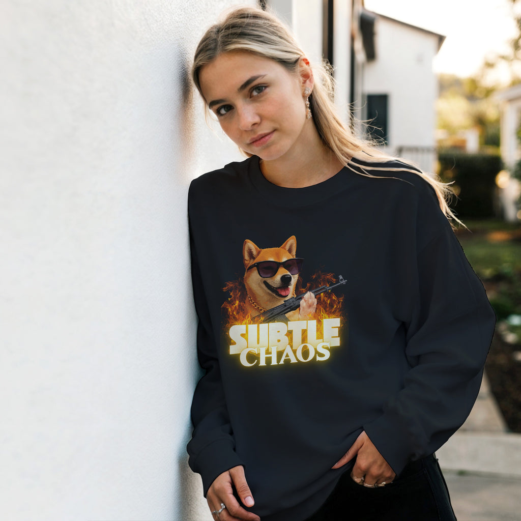 Funny Tactical Dog Sweater | Shiba Inu AK47 Meme Crewneck | Military Meme Apparel