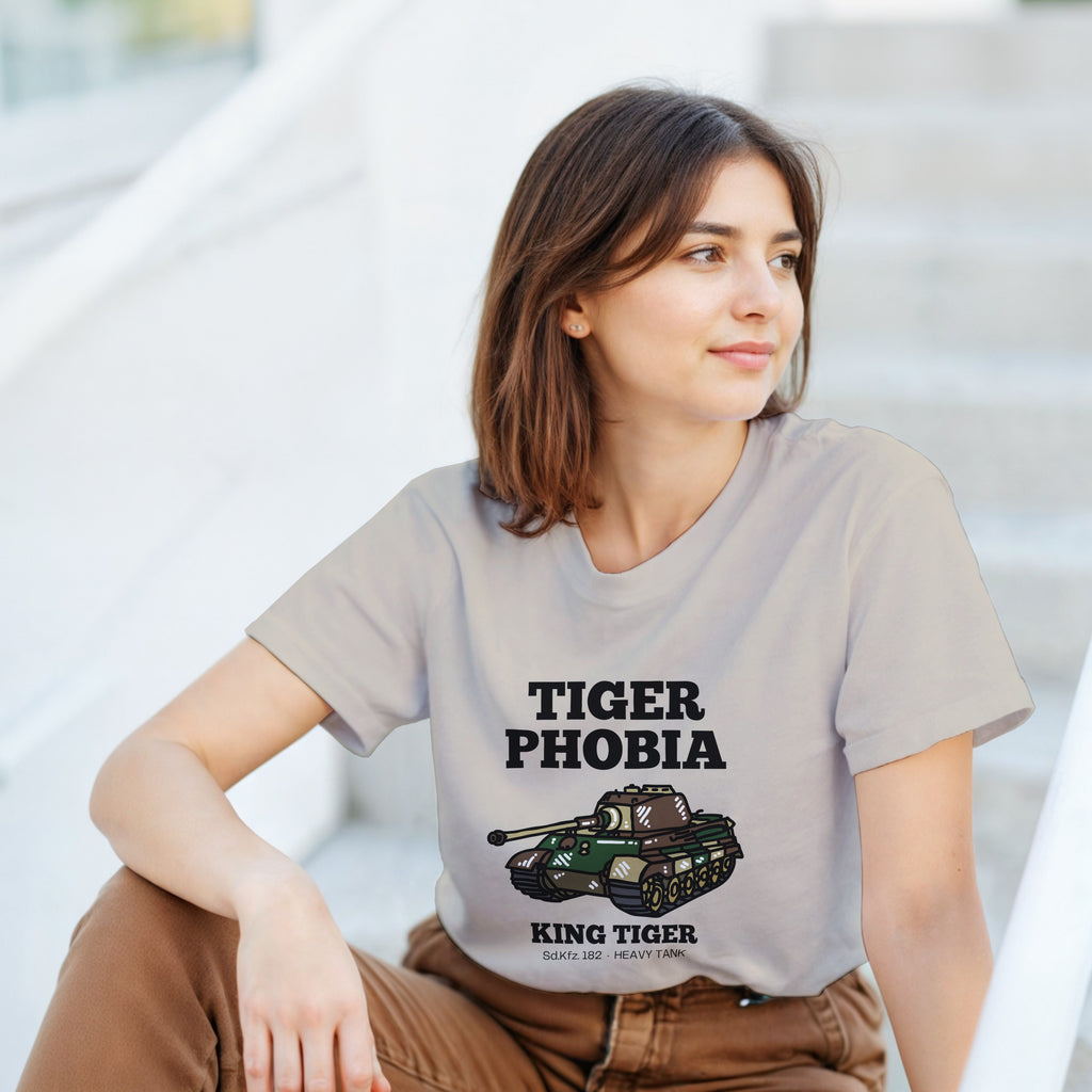 King Tiger Tank Shirt | Tigerphobia WWII Panzer Apparel | Sd.Kfz. 182 Heavy Tank Graphic Tee | Gift for Military History & Armor Fans