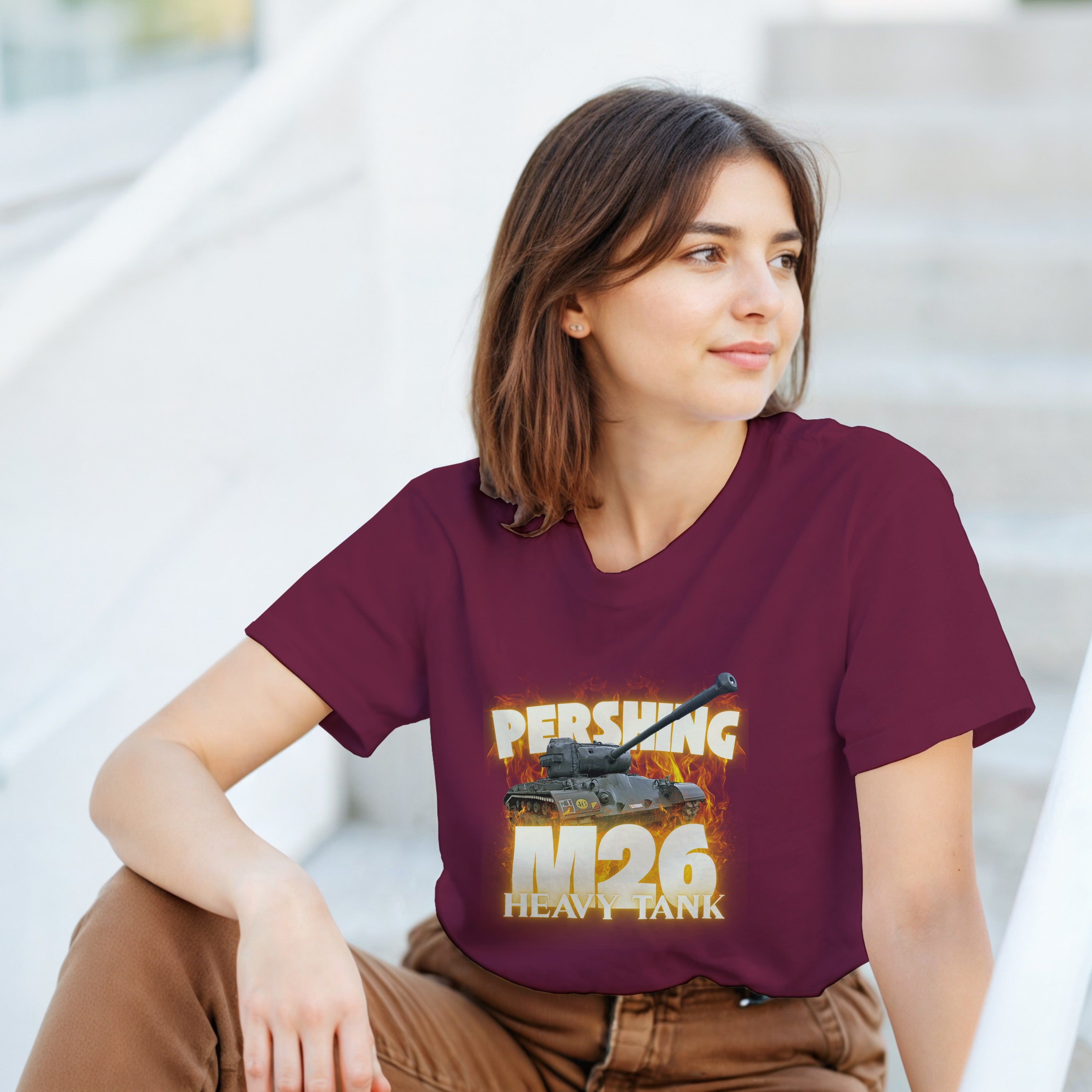 M26 Pershing Heavy Tank T-Shirt | US Army WW2 Military Armor Streetwear Graphic Tee | Heavyweight Historical Tank Model Fan Gift Apparel