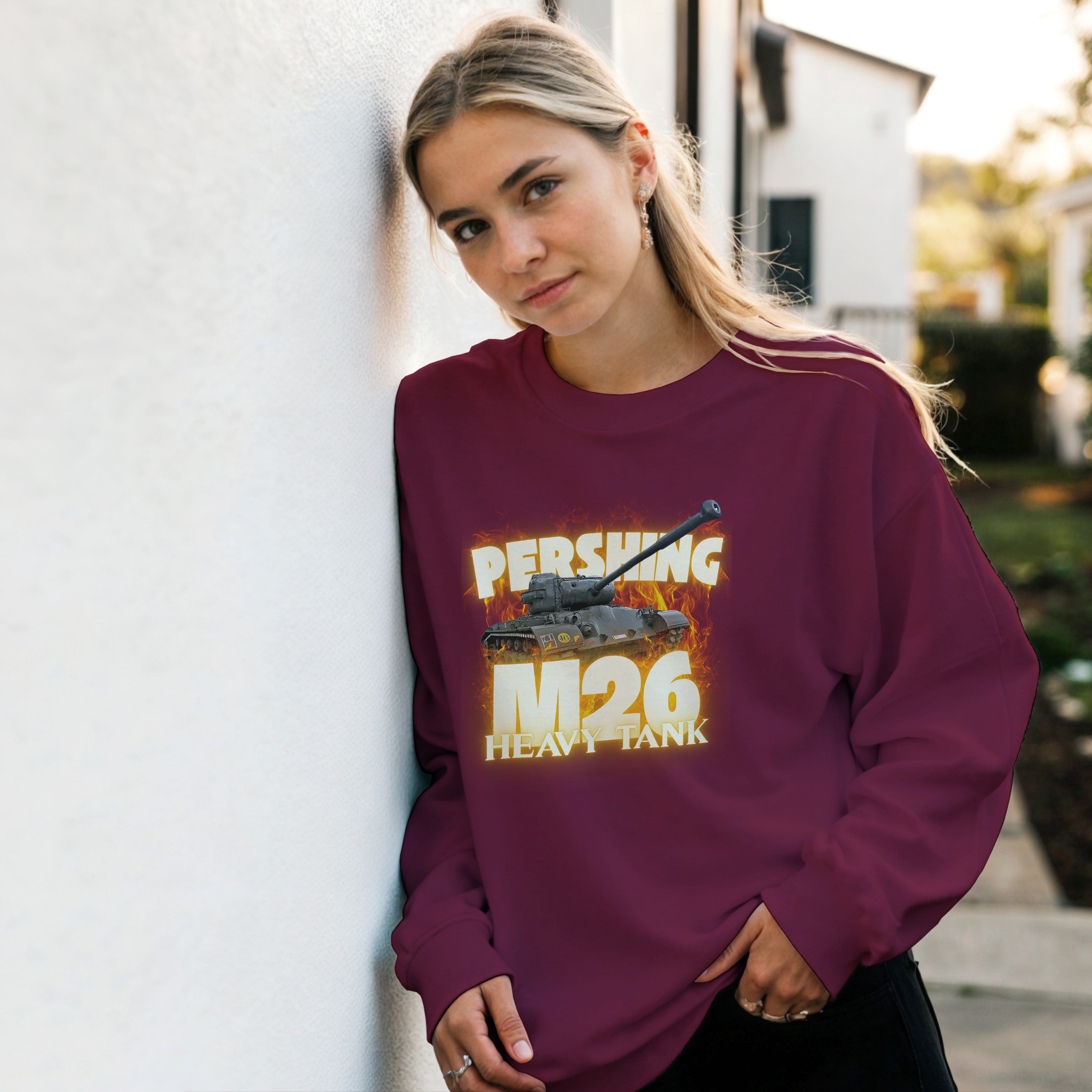 M26 Pershing Heavy Tank Crewneck | US Army WW2 Military Armor Streetwear Sweatshirt | Heavyweight Historical Tank Model Gift Apparel