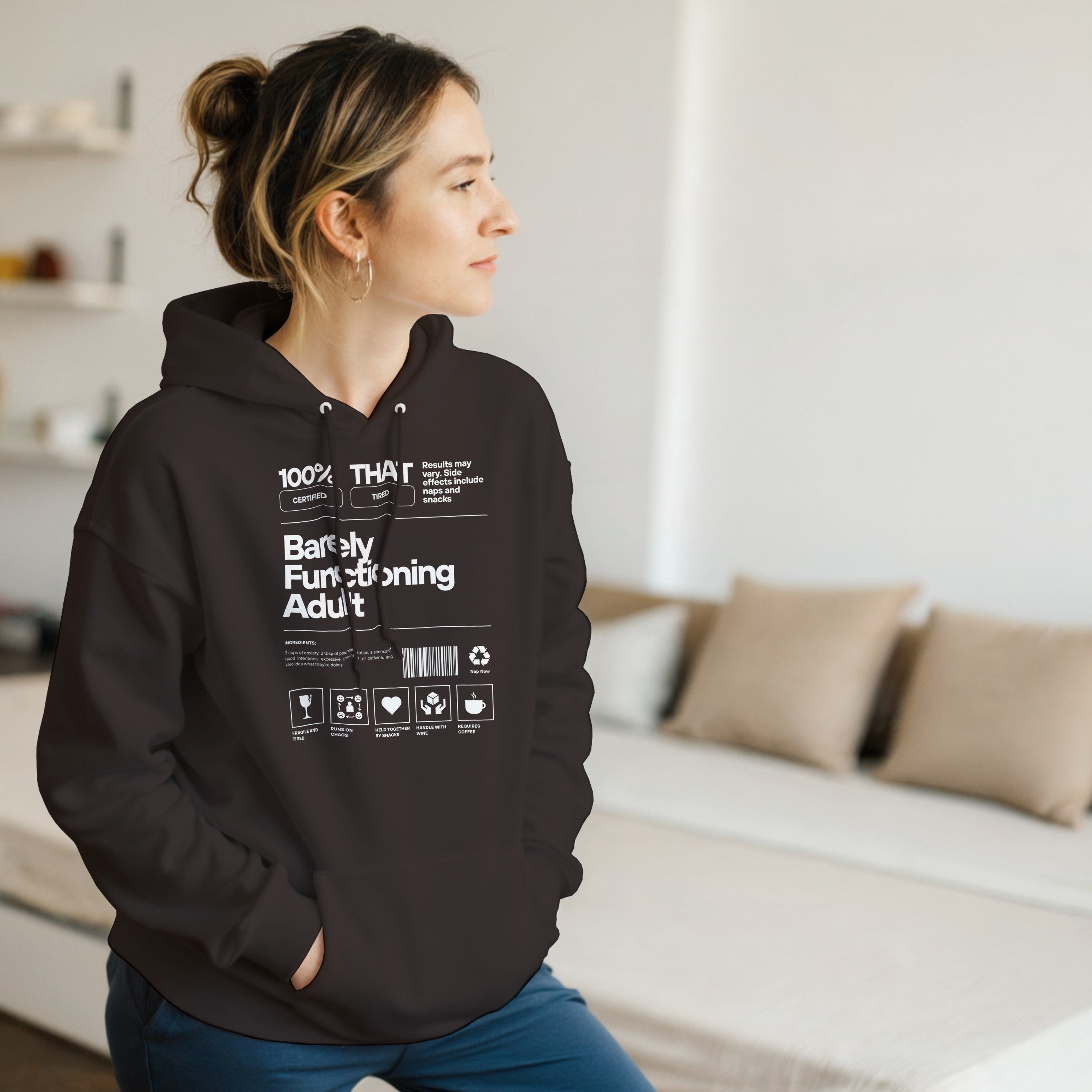 Barely Functioning Adult Hoodie | Funny Meme Hoodie | Sarcastic Gift | Tired Adult Hoodie | Chaos Coffee Anxiety | Gift For Her Him
