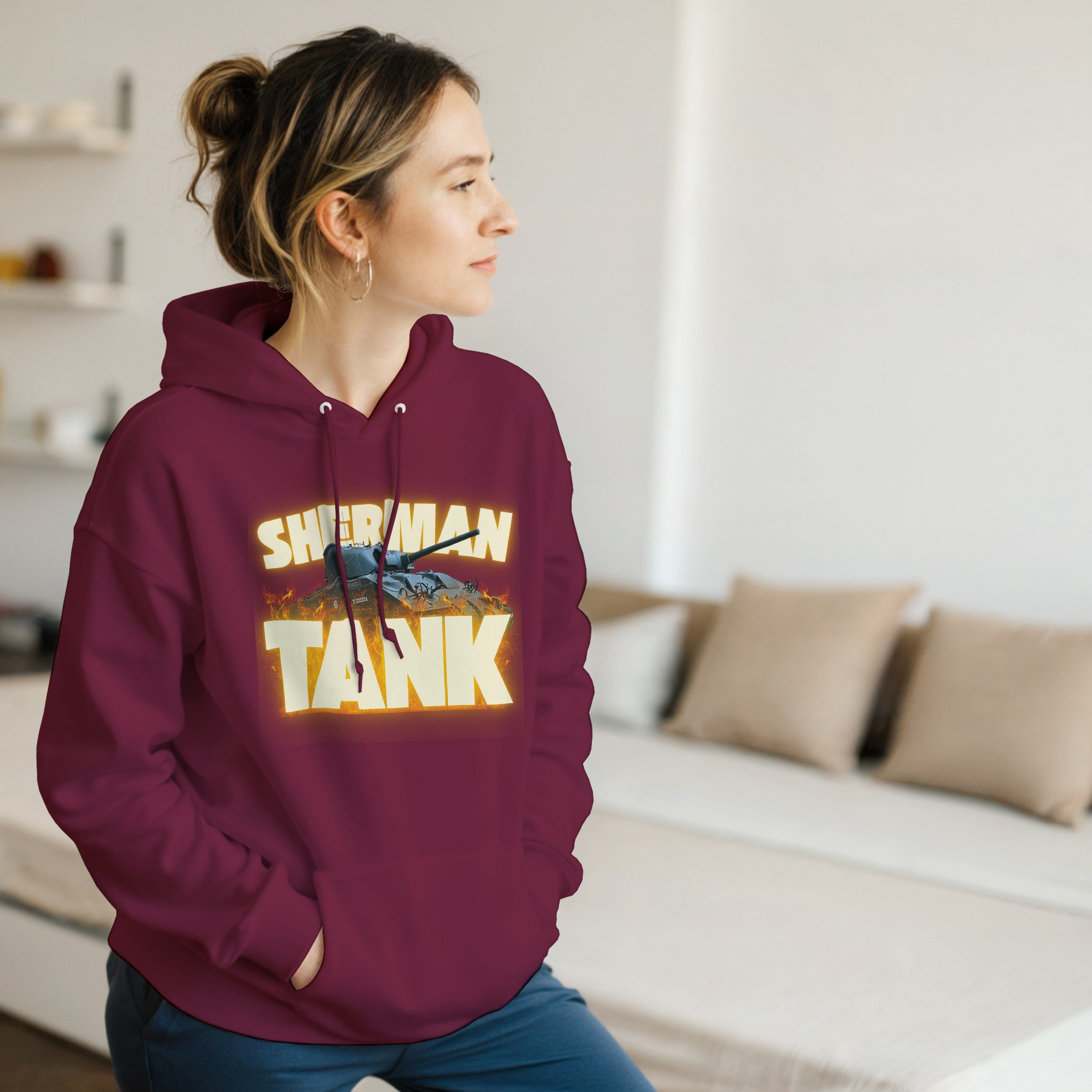 Sherman Tank Graphic Hoodie | WWII US Army Medium Armor Pullover | Military History Gift