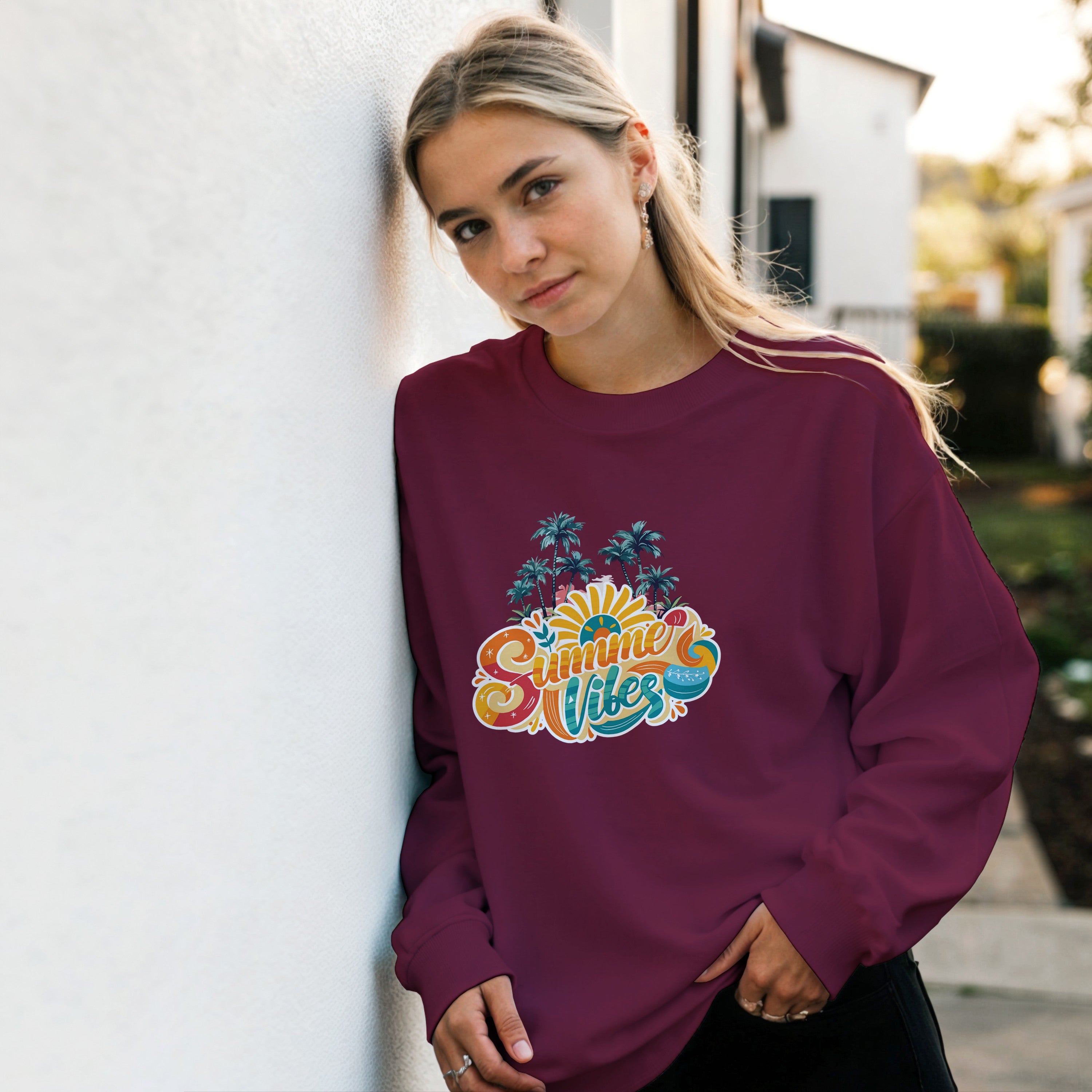 Summer Vibes Retro Palm Tree Sweater | Beach Crewneck | Vintage Sunset Aesthetic Gift