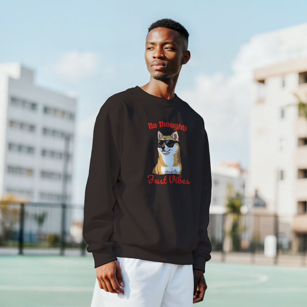 No Thoughts Just Vibes Dog Sweater | Shiba Inu Meme Crewneck | Funny Aesthetic Gift