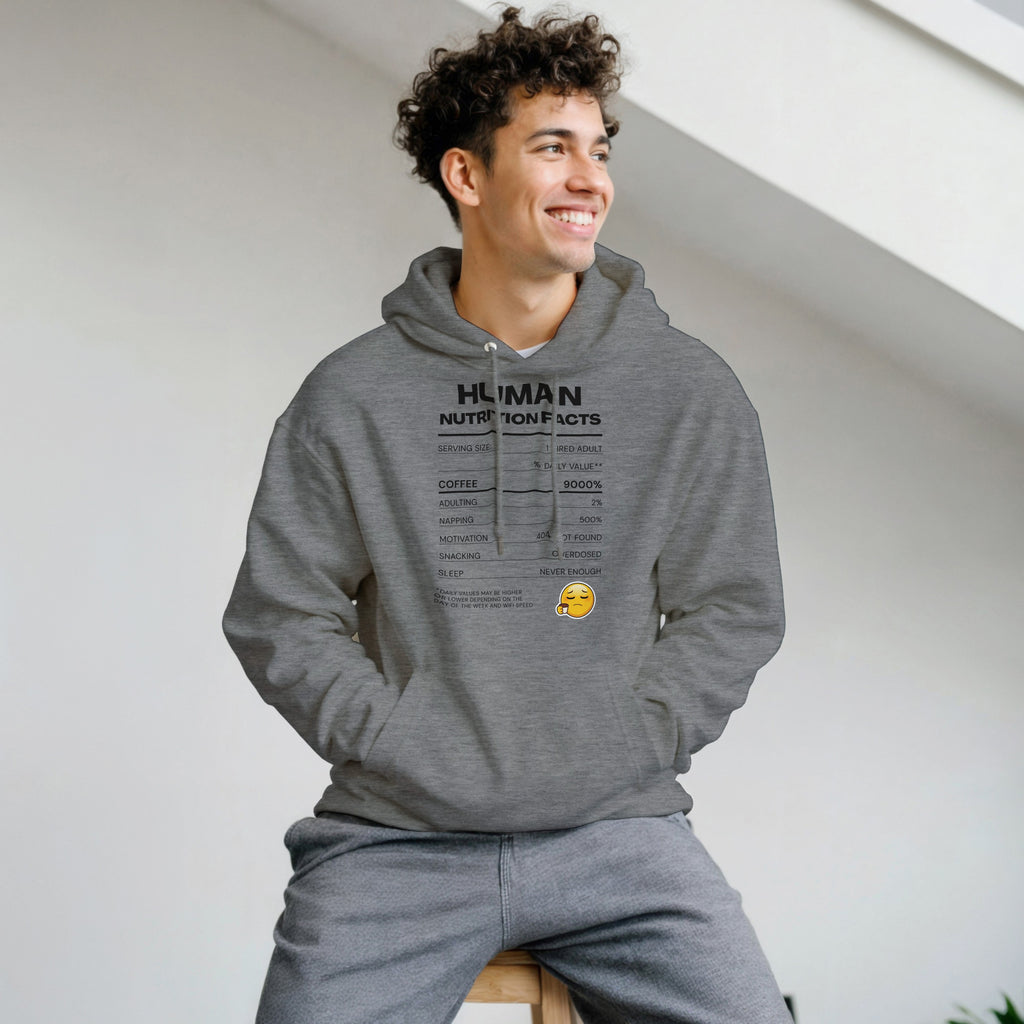 Human Nutrition Facts Hoodie | Funny Sarcastic Pullover | Coffee Addict Gift | Tired Adult Humour | Novelty Unisex Hoodie