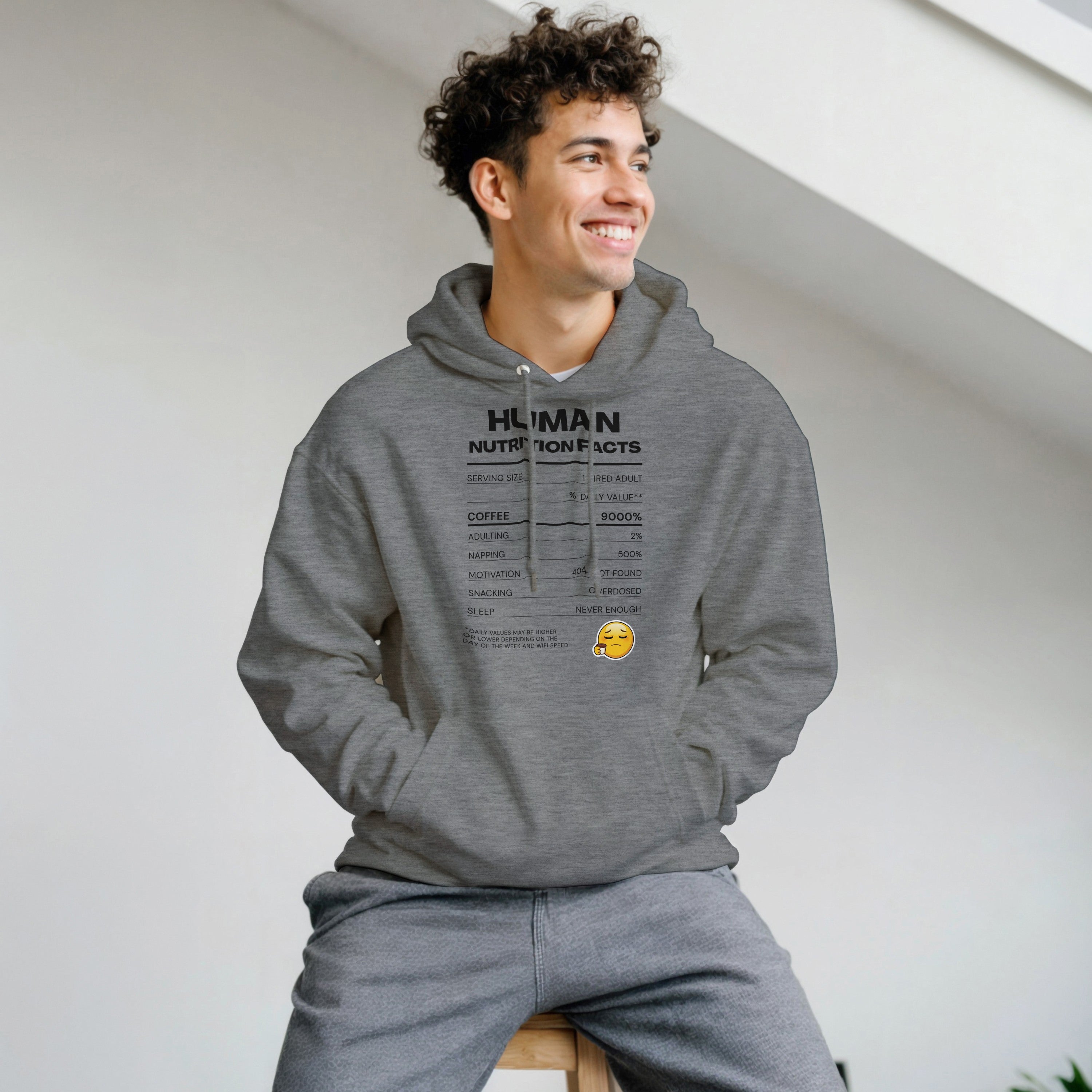 Human Nutrition Facts Hoodie | Funny Sarcastic Pullover | Coffee Addict Gift | Tired Adult Humour | Novelty Unisex Hoodie