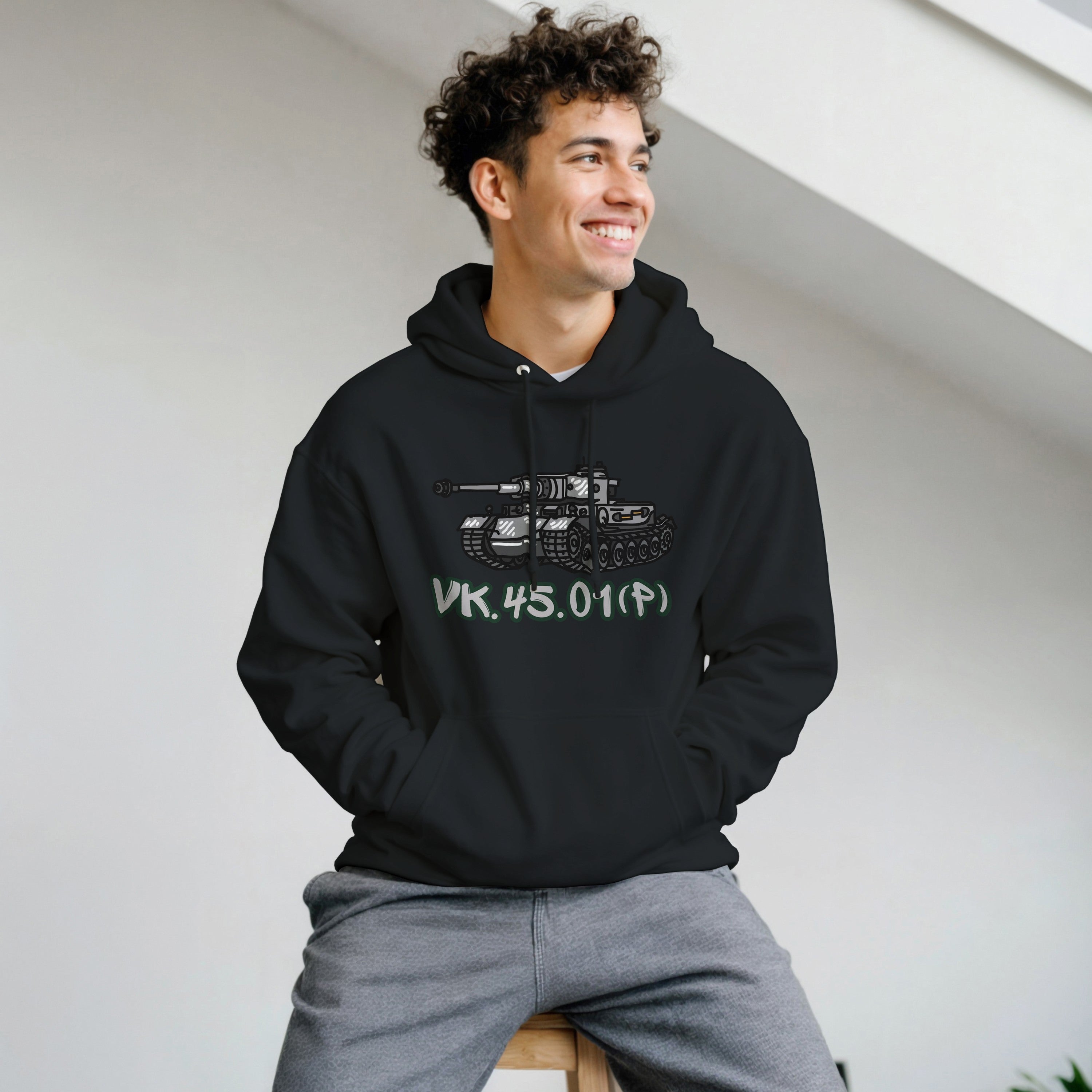 VK.45.01 P Prototype Tank Hoodie | WWII German Heavy Tank Graphic Cartoon Hooded Sweatshirt | Military History Buff Gift Panzer Outerwear