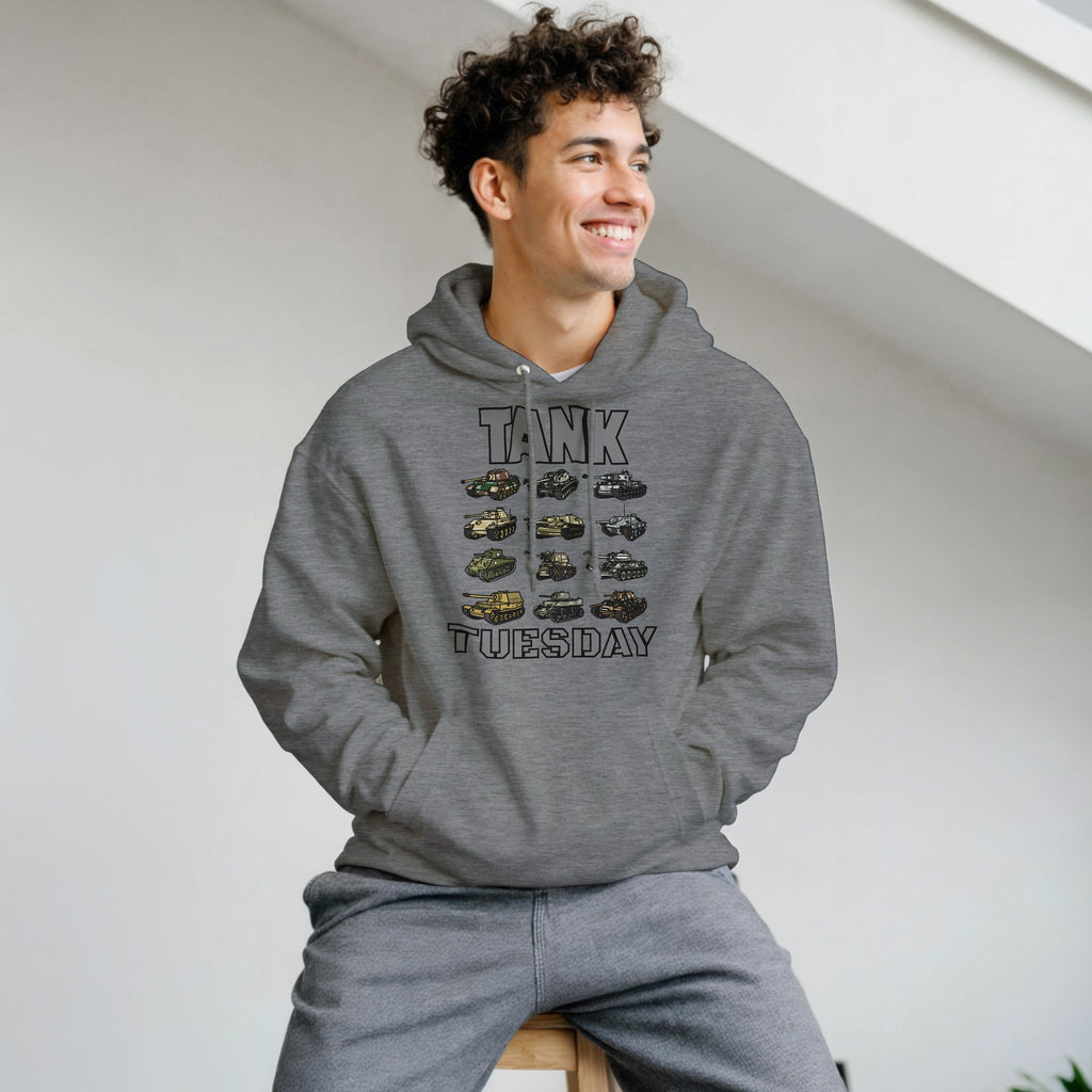 WW2 Tank Tuesday Hoodie | World War 2 Hooded Sweatshirt | Military History Gift | Panzer Tiger Sherman Pullover | Historical Armor Clothing