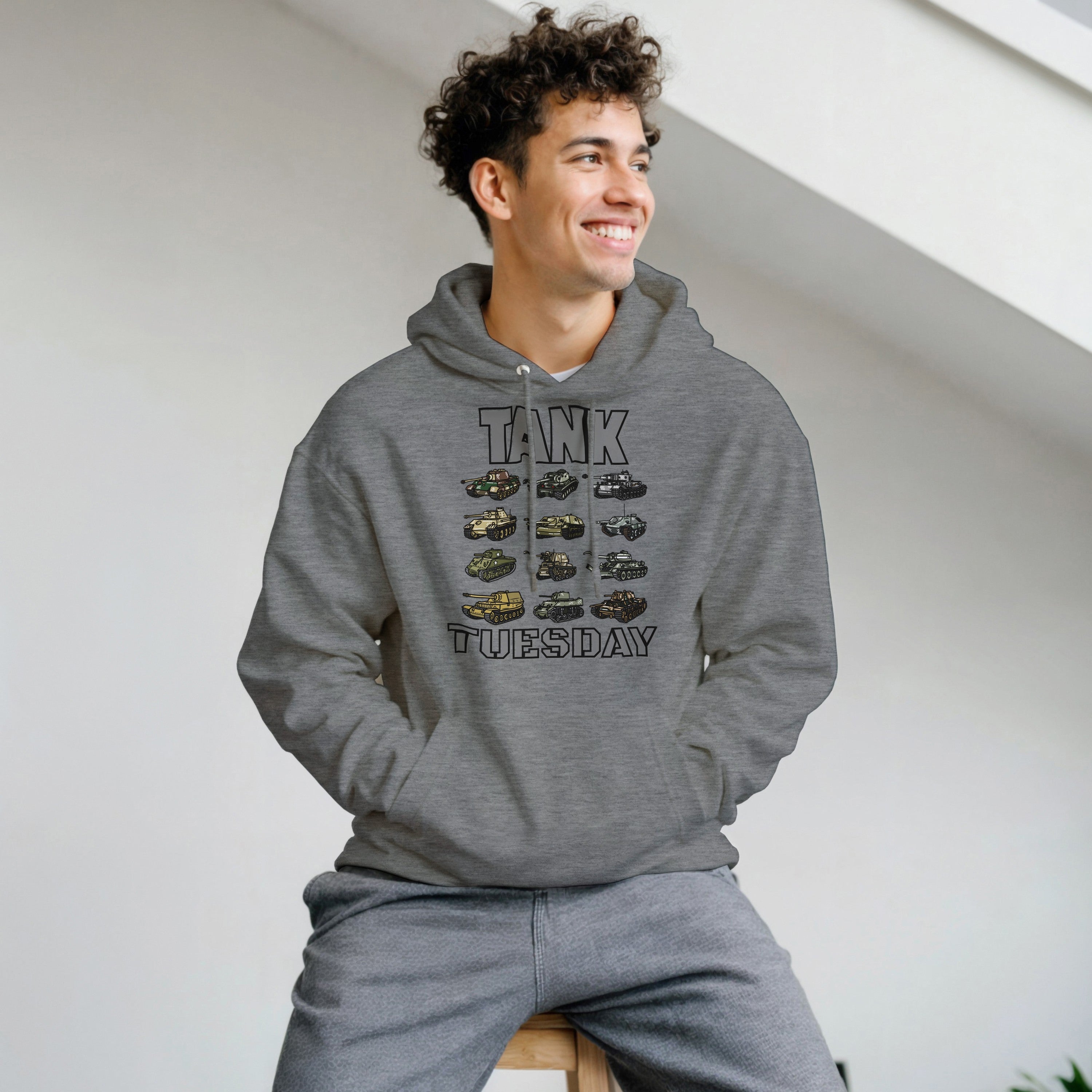 WW2 Tank Tuesday Hoodie | World War 2 Hooded Sweatshirt | Military History Gift | Panzer Tiger Sherman Pullover | Historical Armor Clothing