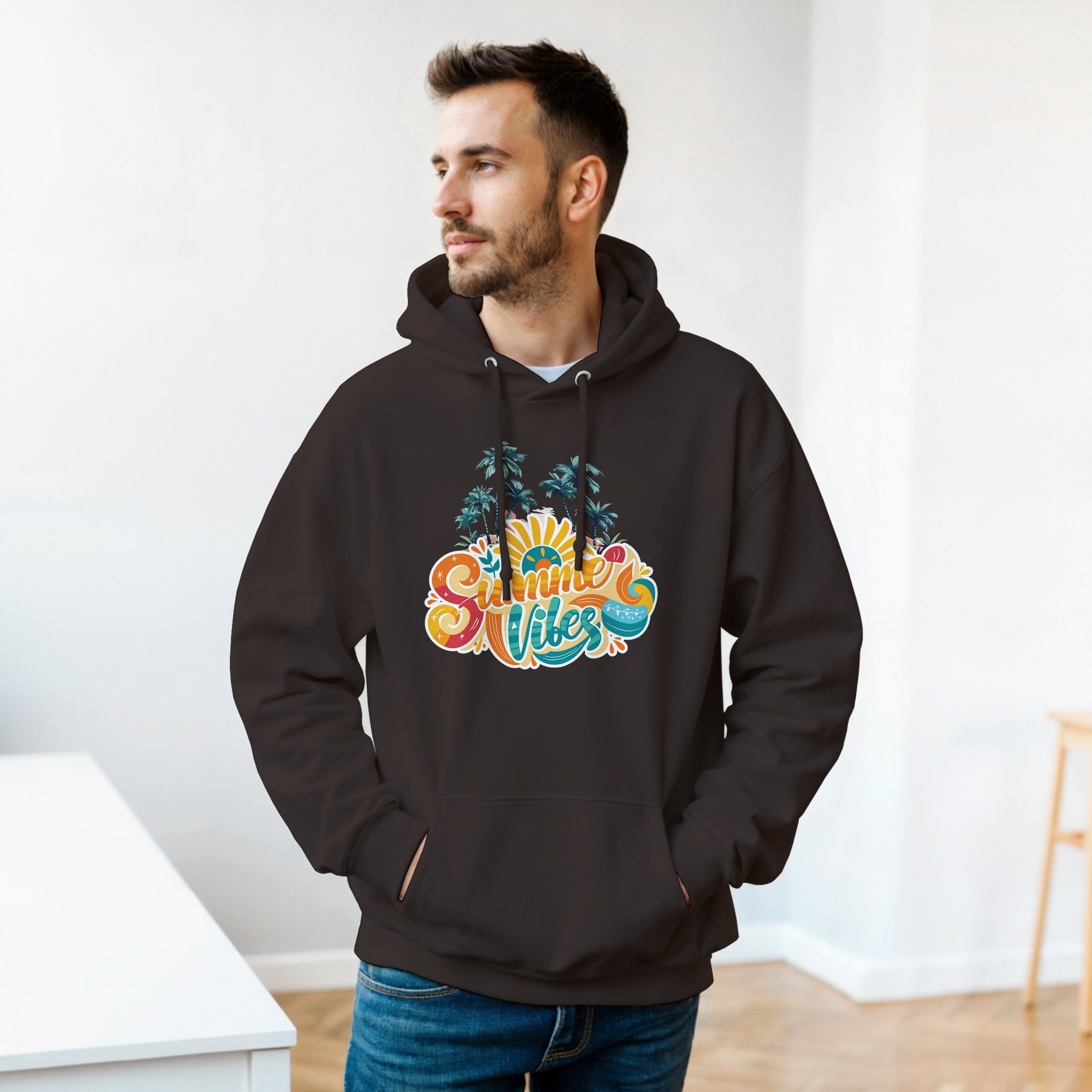 Summer Vibes Retro Palm Tree Hoodie | Beach Pullover | Vintage Sunset Aesthetic Gift