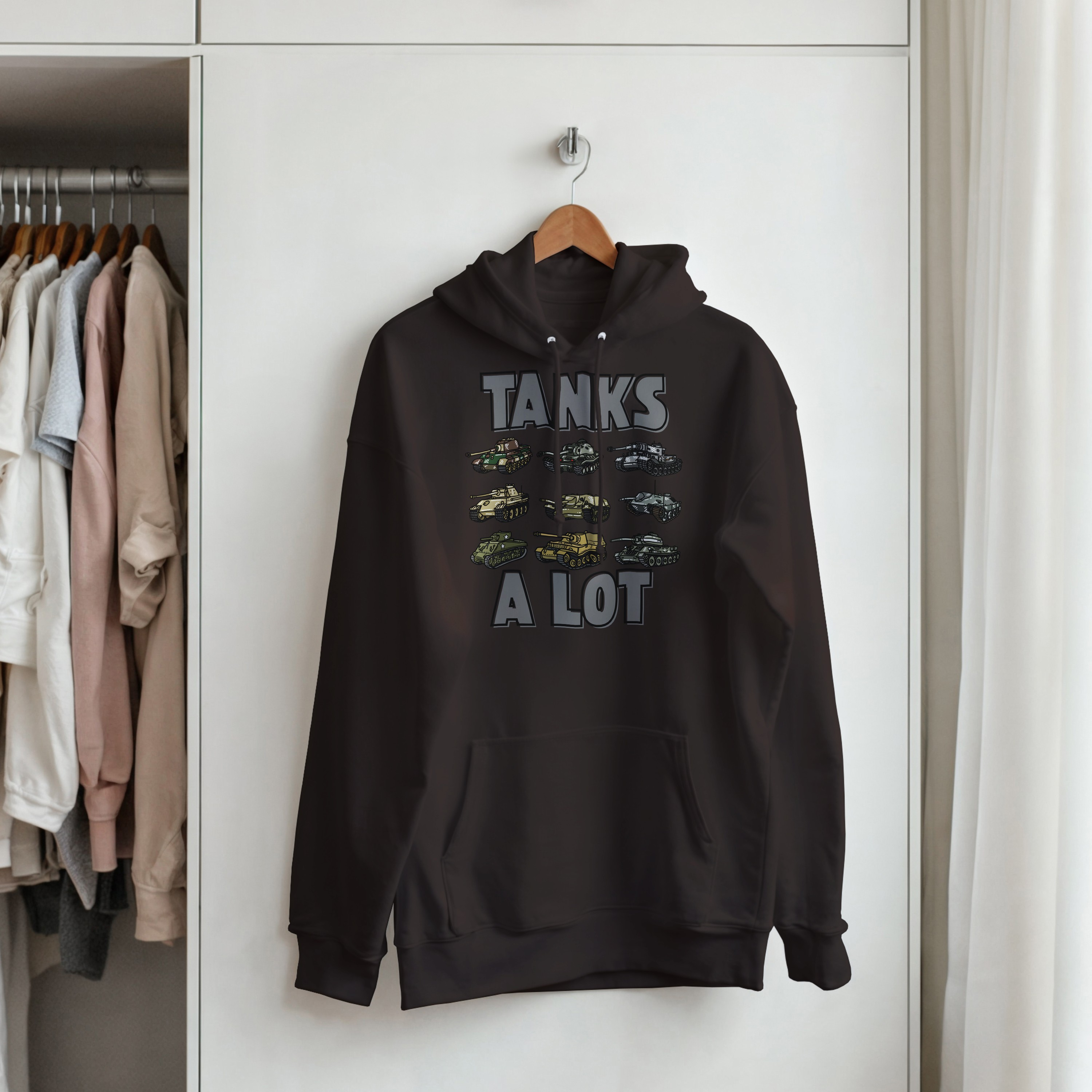 Tanks A Lot Hoodie | WWII Military Armor Hooded Sweatshirt | WWII German Panzer Sherman Tank Graphic | WWII History Gift | Army Pullover