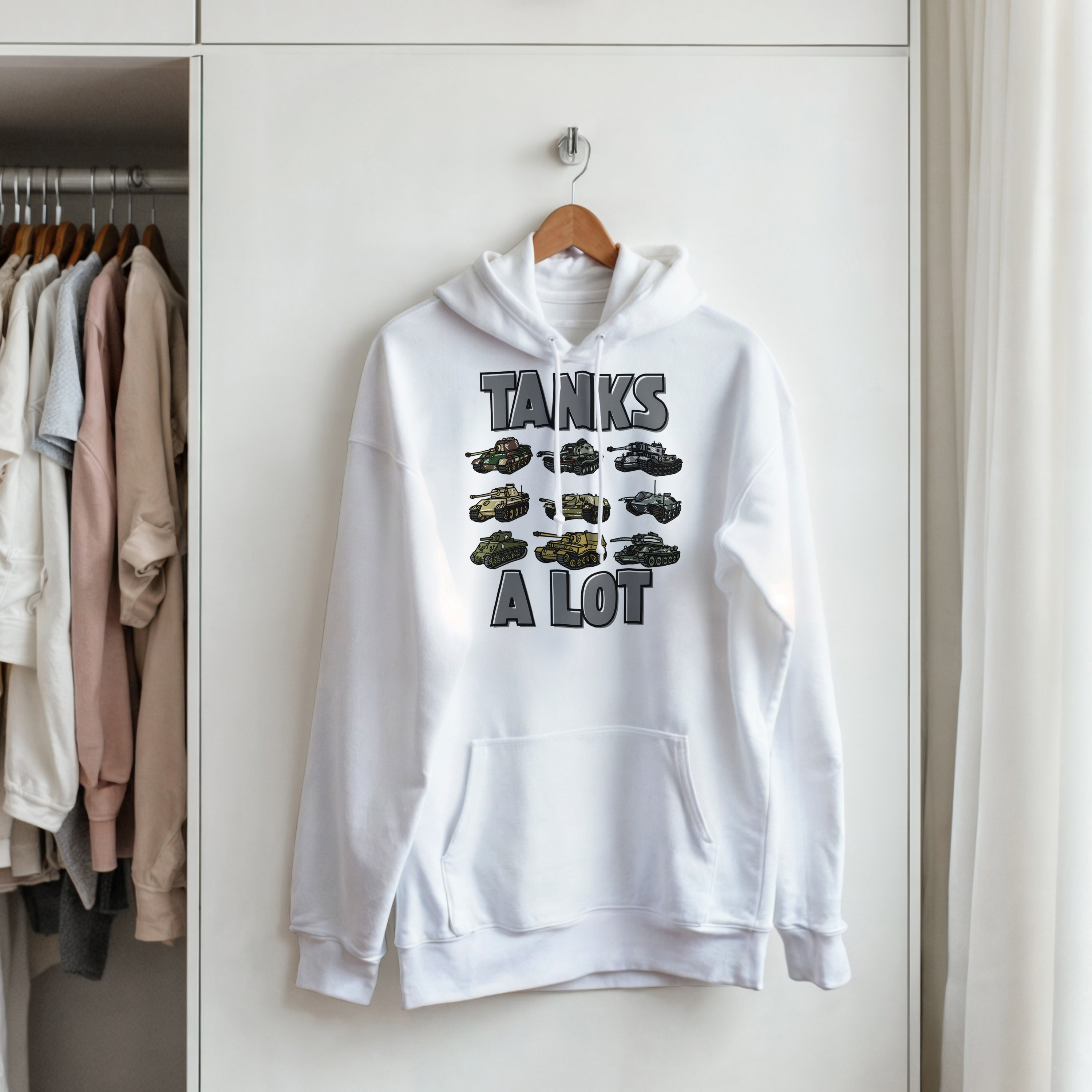 Tanks A Lot Hoodie | WWII Military Armor Hooded Sweatshirt | WWII German Panzer Sherman Tank Graphic | WWII History Gift | Army Pullover